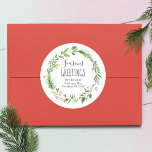 Watercolor Christmas Wreath Return Address Runder Aufkleber<br><div class="desc">Unique round Christmas themed envelop seals to complete VG Invites red berries and greenery wreath collection. An elegant yet simple choice for a return address labels. This design feature the words Seasons Greetings in hand written script typography. Use as enwicke seals for your holiday greeting cards and Christmas Einladungen. To...</div>