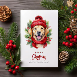 Watercolor Christmas Yellow Labrador Dog Feiertagskarte