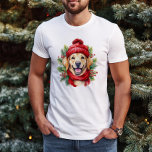 Watercolor Christmas Yellow Labrador Dog T-Shirt<br><div class="desc">Sweet Aquarellbilder eines zauberhaften Yellow Labrador Hundes mit rotem Schal und Hut auf dem Hintergrund von Weihnachtsgrün.</div>