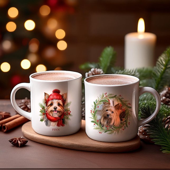 Watercolor Christmas Yorkie Dog Kaffeetasse (Von Creator hochgeladen)