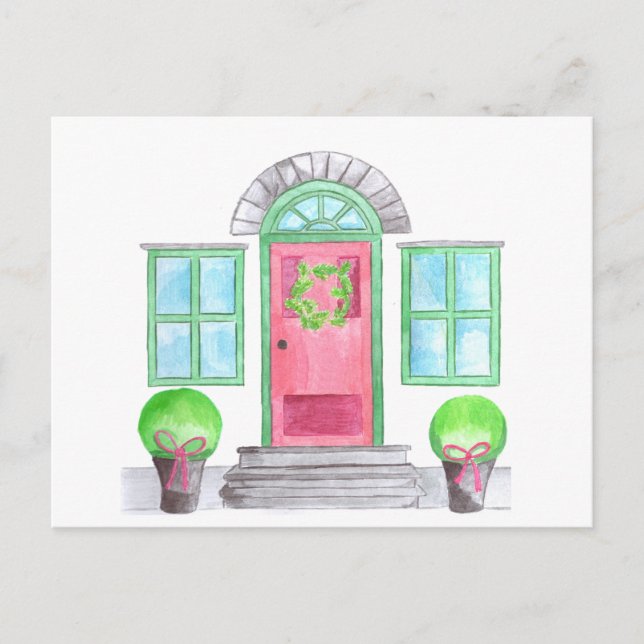 Watercolor Christmas Zuhause Postkarte (Vorderseite)