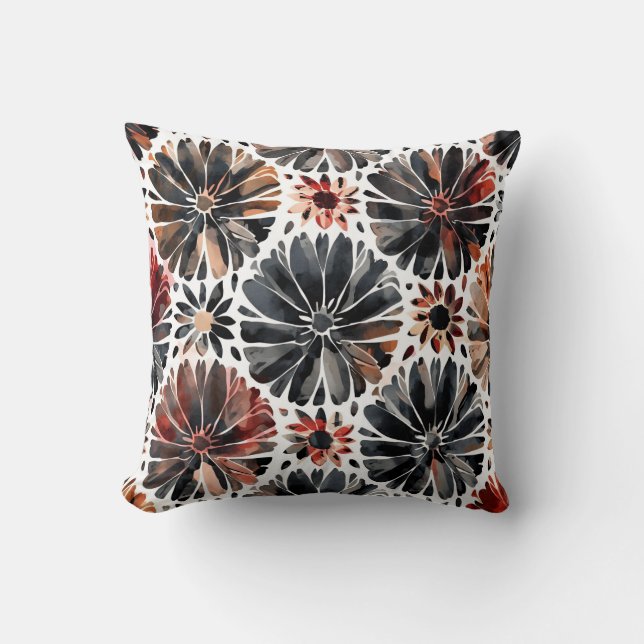 Watercolor Chrysanthemums Dark Floral Kissen (Vorderseite)