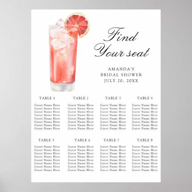Watercolor Citrus Cocktail Wedding seating chart Poster (Vorne)