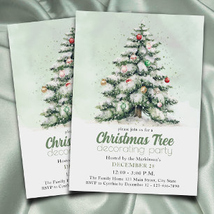 Watercolor Classic Christmas Tree Decorating Party Einladung