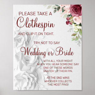 Watercolor-Clothespin-Hochzeitsshower-Spielschild Poster