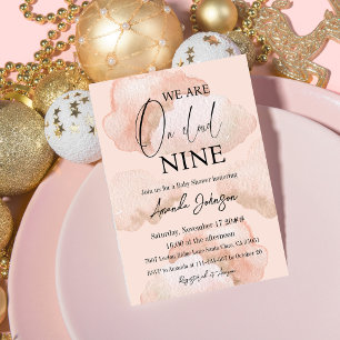 Watercolor Cloud Nine Sky Pink Girl Baby Dusche Einladung