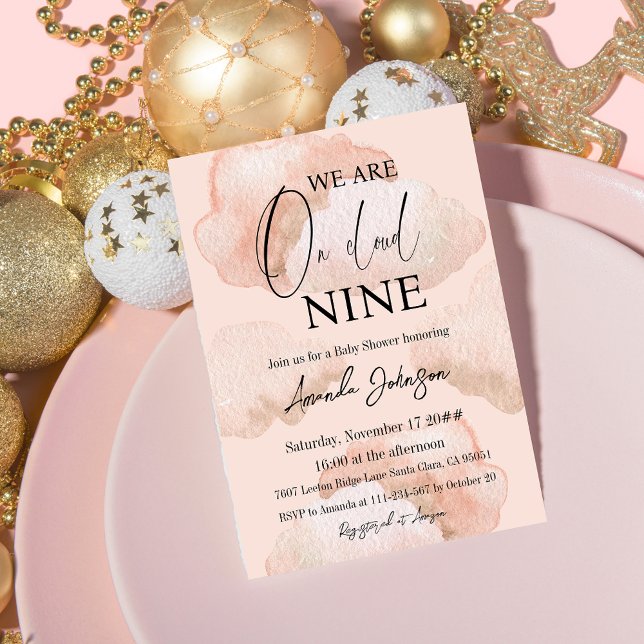 Watercolor Cloud Nine Sky Pink Girl Baby Dusche Einladung (Von Creator hochgeladen)
