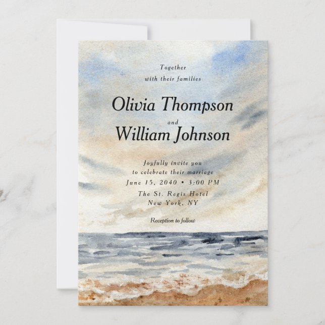 Watercolor Coastal Beach Wedding Invitation (Devant)