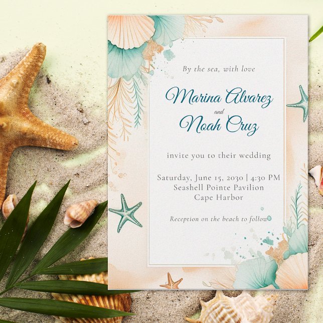 Watercolor Coastal Chic Beach Wedding Invitation (Créateur téléchargé)