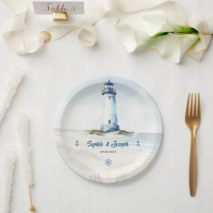 Watercolor Coastal New England Hochzeit Pappteller