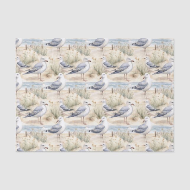 Watercolor Coastal Seagulls Seidenpapier (Vorderseite)