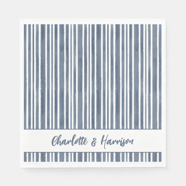 Watercolor Coastal Seascape Blue Striped Wedding  Serviette (Vorderseite)