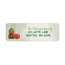 Watercolor Coffee Bear Holiday Return Labels