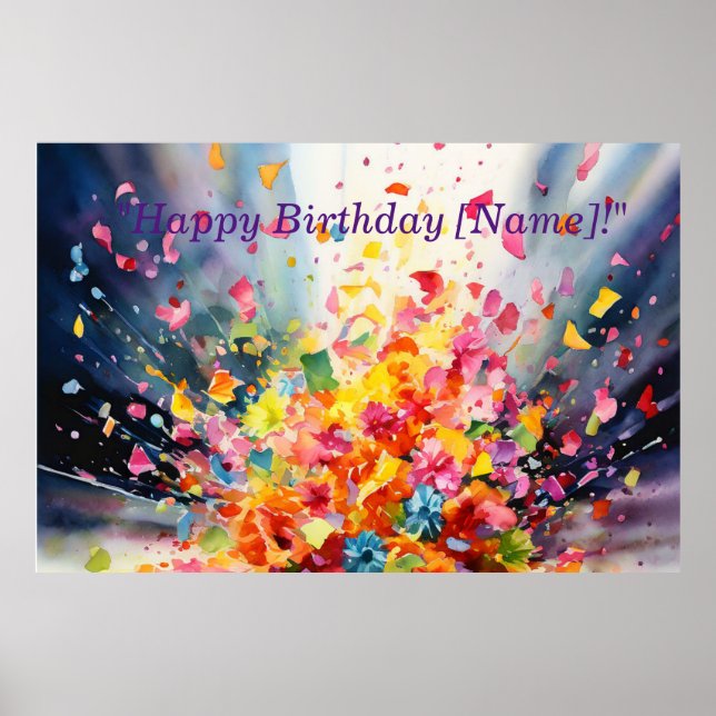 Watercolor Confetti Explosion Birthday Banne Poster (Vorne)
