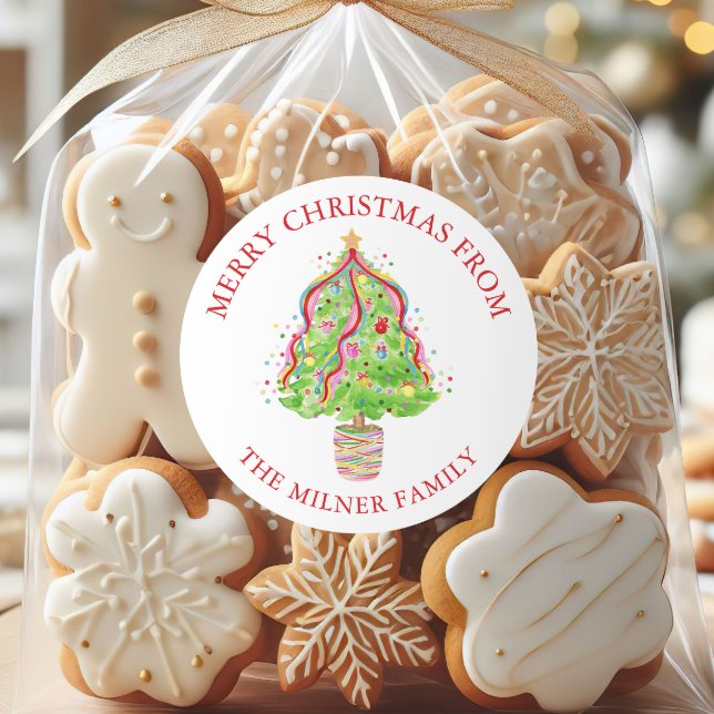 Watercolor Confetti Weihnachtsbaum Rücksendeadress Runder Aufkleber (Von Creator hochgeladen)