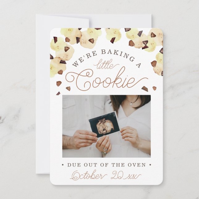 Watercolor Cookie Pregnancy Photo Announcement Ankündigung (Vorderseite)