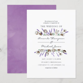 Watercolor Cotton Lavender Country Wedding Einladung