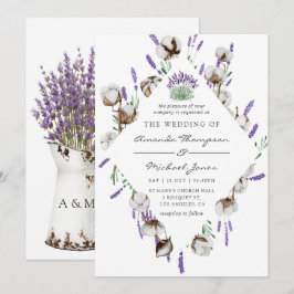 Watercolor Cotton Lavender Country Wedding Einladung