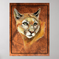 Watercolor Cougar Mountain Lion Puma Tracks Poste