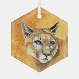 Watercolor Cougar Mountain Lion Wildlife Ornament Aus Glas