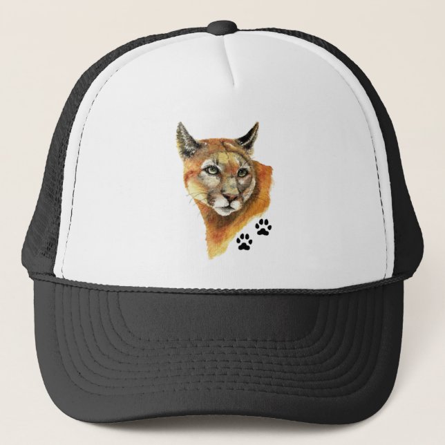 Watercolor Cougar Mountain Lion Wildlife Truckerkappe (Vorderseite)