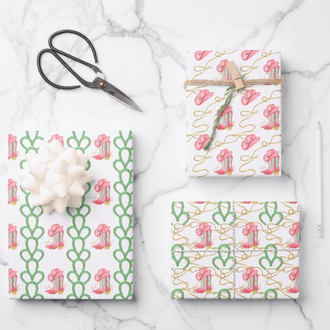 Watercolor Country Christmas Cowboy Boots Geschenkpapier Set (Vorderseite)