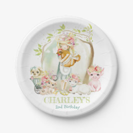 Watercolor Country Girl Farm Animal Birthday Party Pappteller