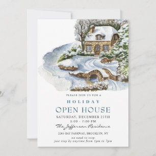 Watercolor Country Holiday Weihnachts-Open House Einladung