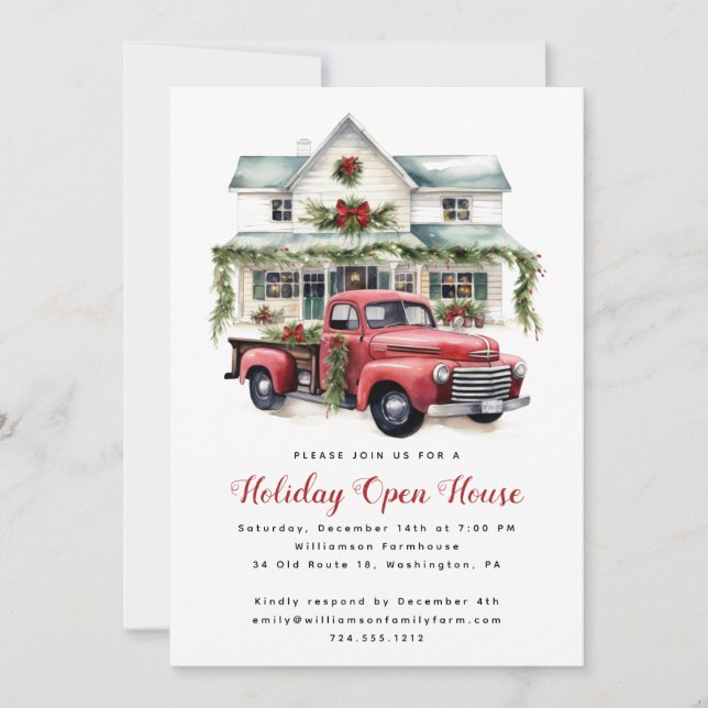 Watercolor Country Holiday Weihnachts-Open House Einladung (Vorderseite)