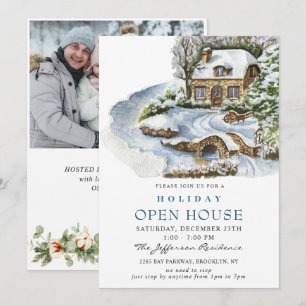 Watercolor Country Holiday Weihnachts-Open House Einladung