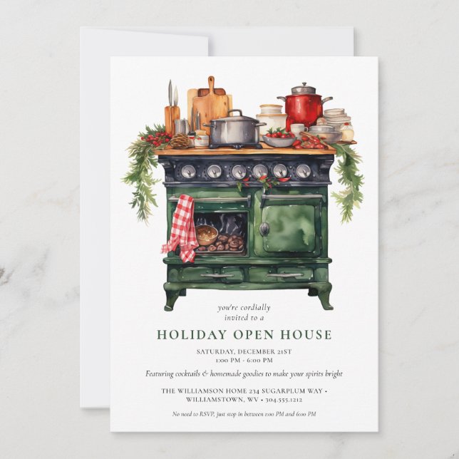 Watercolor Country Holiday Weihnachts-Open House Einladung (Vorderseite)