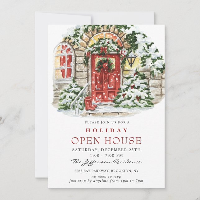 Watercolor Country Holiday Weihnachts-Open House Einladung (Vorderseite)