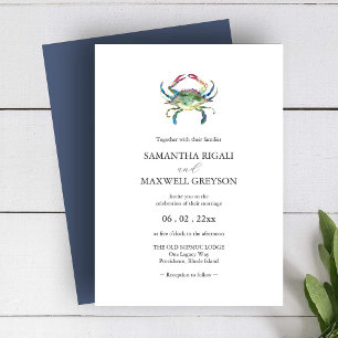 Watercolor Crab Beach Wedding Invitation