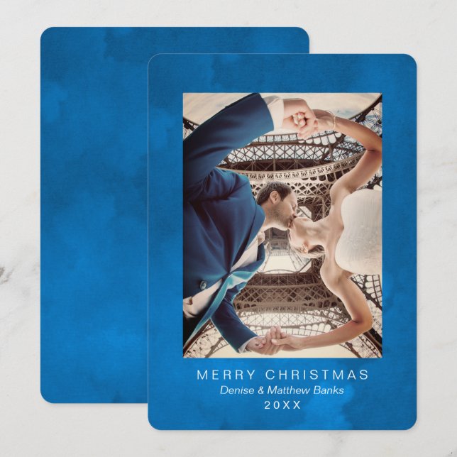 Watercolor Crocus Nebulas Blue Weihnachtskarte Einladung (Vorne/Hinten)