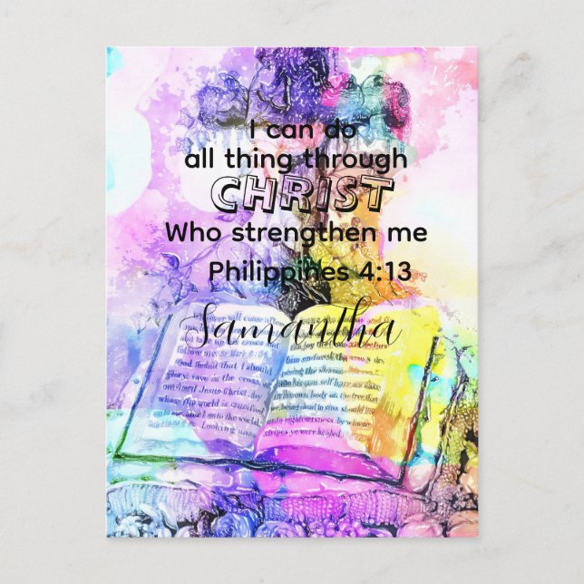 Watercolor cross bible verse Christian  Postkarte (Vorderseite)
