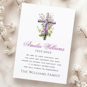 Watercolor cross fleur funéraire sympathie merci