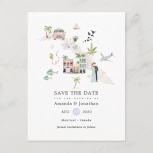 Watercolor Cuba Zielhochzeit Save the Date Ankündigungspostkarte
