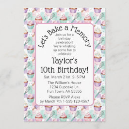 Watercolor Cupcake Birthday Let's Bake a Memory Einladung
