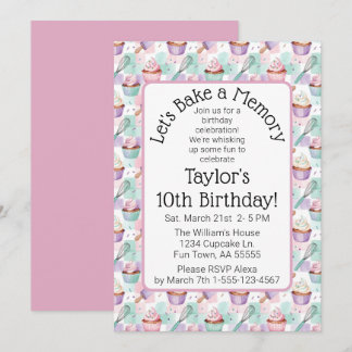 Watercolor Cupcake Birthday Let's Bake a Memory Einladung