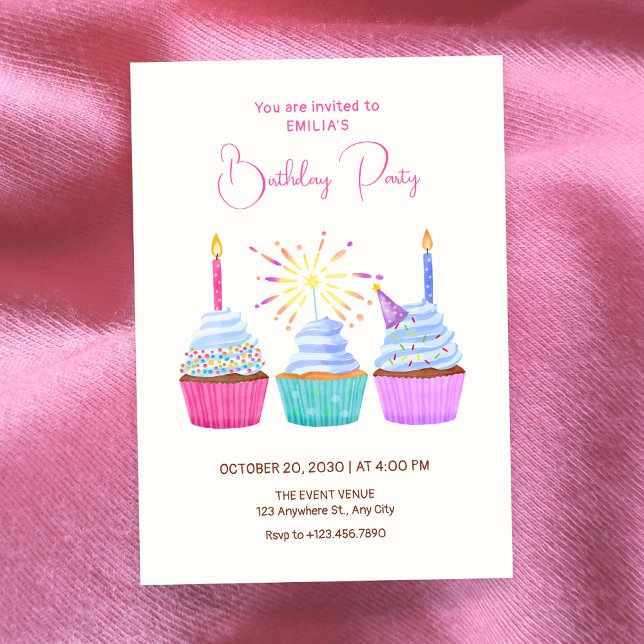 Watercolor cupcakes birthday einladung (Von Creator hochgeladen)