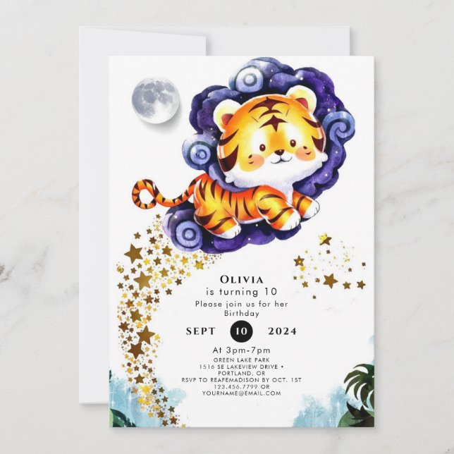 Watercolor Custom Tiger Birthday Einladung (Vorderseite)