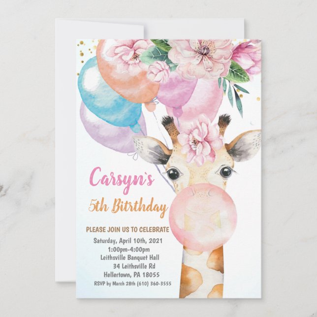 Watercolor Cute Giraffe Invitation Anniversaire (Devant)