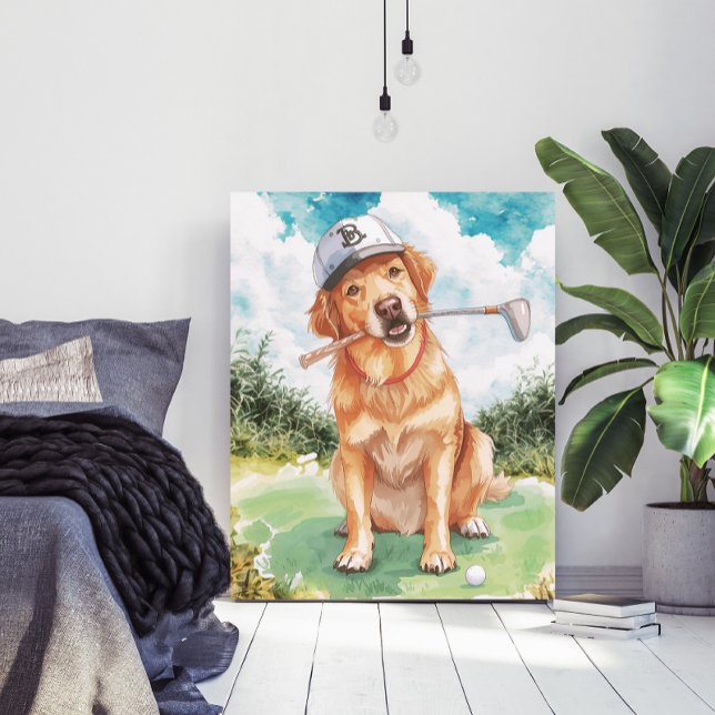 Watercolor Cute Golden Retriever Golf Poster (Von Creator hochgeladen)