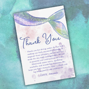 Watercolor Cute Mermaid Queue Merci Cartes