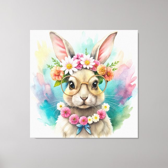 Watercolor Cute Rabbit  Leinwanddruck (Vorderseite)