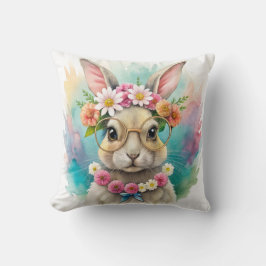 Watercolor Cute Rabbit Wildflowers Kissen
