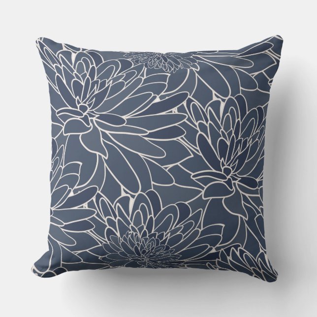 Watercolor Dahlias Navy White Kissen (Vorderseite)