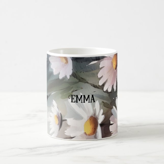 Watercolor Daisies Individuelle Name Kaffeetasse (Mittel)