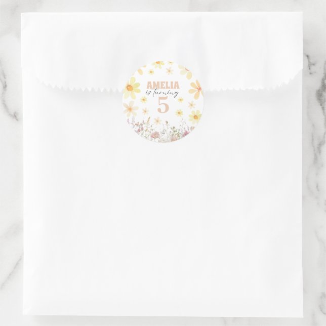 Watercolor Daisy Birthday Runder Aufkleber (Tasche)