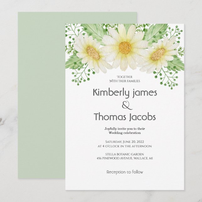 Watercolor Daisy Blume Hochzeit Einladung (Vorne/Hinten)